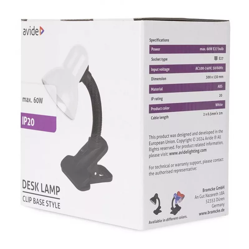 Avide Basic Clipbar Max 60W Klambriga laualamp Must