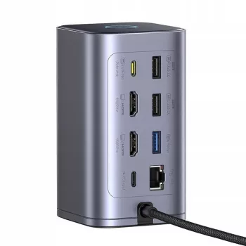Baseus Air Spacemate 12-in-1 USB-C Hub, 2x HDMI 4K@60Hz, 2x USB-C 10Gbps, 2x USB-A 5Gbps, 2x USB-A 480Mbps, RJ45, SD/microSD, USB-C PD, Grey