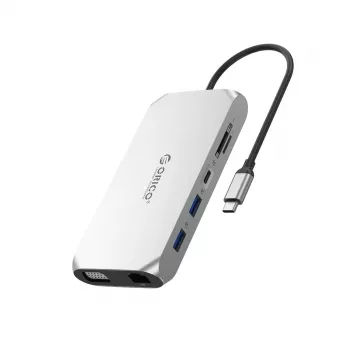 ORICO XCR 12-in-1 USB-C Docking Station 2x HDMI 4K 60Hz, VGA, USB-A 3.1, USB-C PD 100W, Gigabit Ethernet, SD/microSD, Audio - Grey