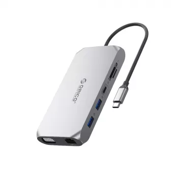 ORICO XCR 12-in-1 USB-C dokkimisjaam 3x USB-A 3.1, 1x USB-A 2.0, 1x USB-C PD 100W, 1x USB-C 3.1, 1x HDMI 1.4 4K@30Hz, 1x VGA 1080p, 1x SD 3.0, 1x microSD 3.0, 1x RJ45 Gigabit Ethernet, 1x Audio CTIA 3.5mm - Hall