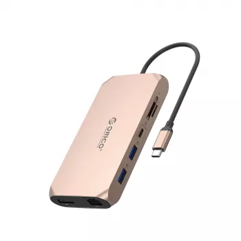 ORICO XCR 12-in-1 USB-C dokkimisjaam, 2x USB-A 3.1, 1x USB-A 2.0, 1x USB-C PD 100W, 1x USB-C 3.1, 2x HDMI 2.0 4K 60Hz, 1x DisplayPort 1.4 4K 60Hz, SD/microSD 3.0, RJ45 Gigabit Ethernet, 3.5mm Audio, Roosakuld