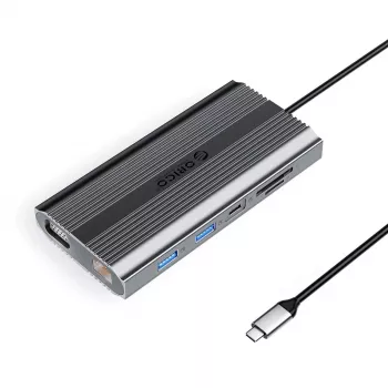 ORICO XDR 12-in-1 USB-C Docking Station USB-A, USB-C PD 100W, HDMI 4K, VGA, RJ45 Gigabit, SD ja MicroSD kaardilugejaga - Hall