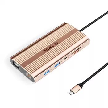 ORICO XDR 12-in-1 USB-C Docking Station 100W PD, HDMI 4K, VGA, Gigabit Ethernet, SD/MicroSD kaardilugeja - Roosakuld