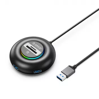 ORICO YXR4 RGB 4-Port USB-A 3.0 Hub with SD and MicroSD Card Reader, 1.8m Cable, Black