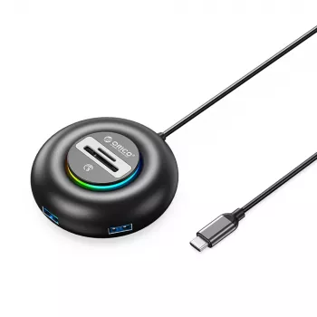 ORICO YXR5-C3 RGB 4-Port USB-A 3.0 Hub koos SD ja microSD kaardilugejaga, 1,8 m kaabel, must