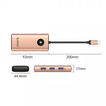 ORICO PW11 6-in-1 USB-C Hub, 3x USB-A 3.0, 1x USB-C PD 100W, 1x HDMI 4K 30Hz, 1x RJ45 Gigabit Ethernet, Rose Gold
