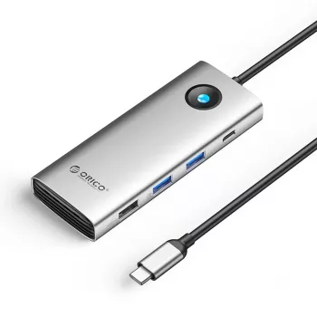 ORICO PW11 USB-C 8-in-1 dokkimisjaam, 2x USB-A 3.0, 1x USB-A 2.0, 1x USB-C 3.0, 1x USB-C PD 100W, 1x HDMI 4K 60Hz, 1x VGA 1080P 60Hz, 1x RJ45 Gigabit Ethernet, hõbedane