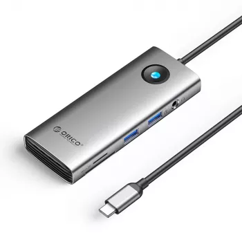 ORICO PW11 USB-C Docking Station 8-in-1, 2x USB-A 3.0, 1x USB-C PD 100W, 1x HDMI 4K 60Hz, 1x microSD/SD, 1x RJ45 Gigabit Ethernet, 1x Audio 3.5mm, Grey
