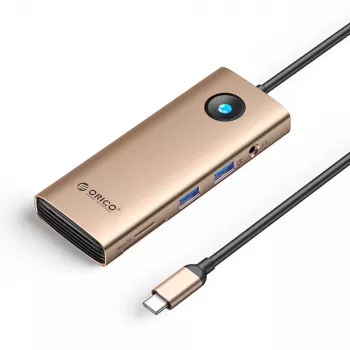 ORICO PW11 USB-C 8-in-1 dokkimisjaam, 2x USB-A 3.0, 1x USB-C PD 100W, 1x HDMI 4K 60Hz, 1x microSD/SD, 1x RJ45 Gigabit Ethernet, 1x Audio 3.5mm, roosakuldne
