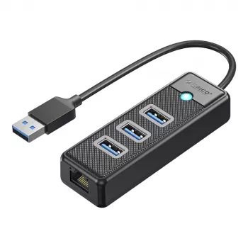 ORICO PW3UR25-U3 4-Port USB Hub with 3x USB-A 3.0 and 2.5G Ethernet, 1m Cable, Black