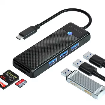ORICO PAPW3AT-U3 4-Pordiline USB 3.0 jaotur koos SD/MicroSD-kaardilugejaga, 1,8 m kaabel, must