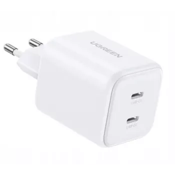 Ugreen GaN 45W 2xUSB-C seinälaadija - valge