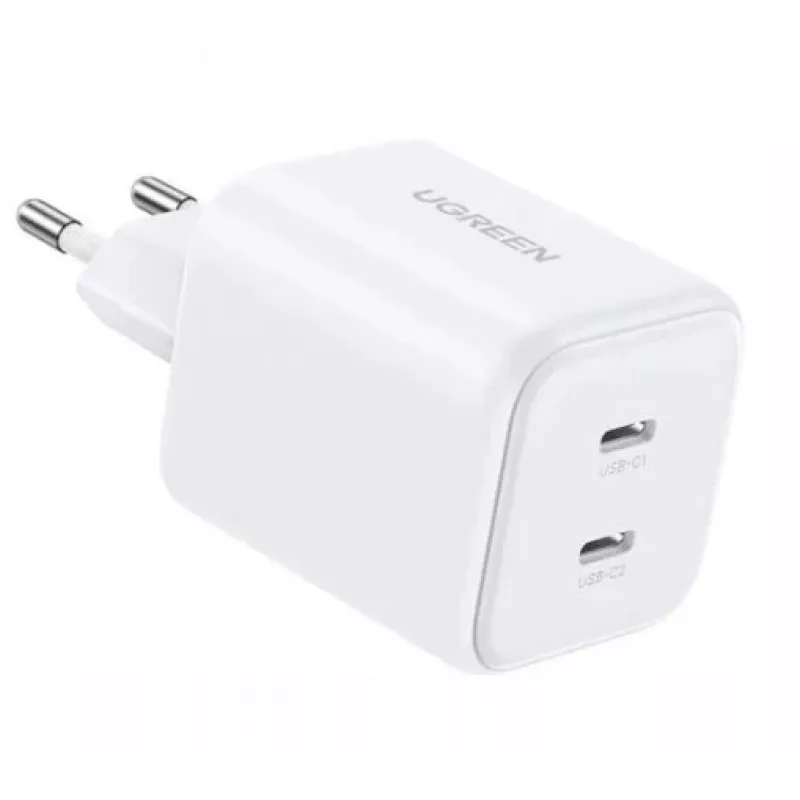 Ugreen GaN 45W 2xUSB-C seinälaadija - valge