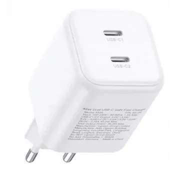 Ugreen GaN 45W 2xUSB-C seinälaadija - valge