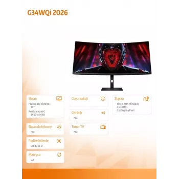 XIAOMI Curved Gaming Monitor G34WQi 2026 34 inch UWQHD 180Hz VA 1ms FreeSync Premium Pro HDR400