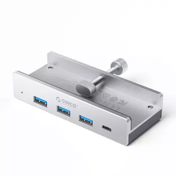 ORICO MH4PC USB-C Hub Clamp-Mounted, 3x USB-A 3.0 + 1x USB-C 3.0, Silver