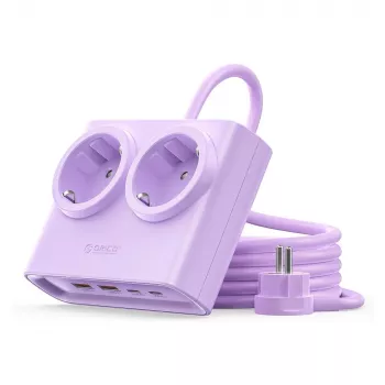 ORICO PDC25 25W 6-in-1 toiteplokk 2 AC-pistikupesa, 2 USB-A ja 2 USB-C pordiga - lilla
