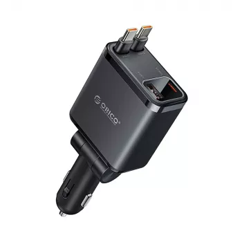 ORICO Twin Reach 45W USB-A + USB-C autolaadija kahe sissetõmmatava USB-C kaabliga - Must