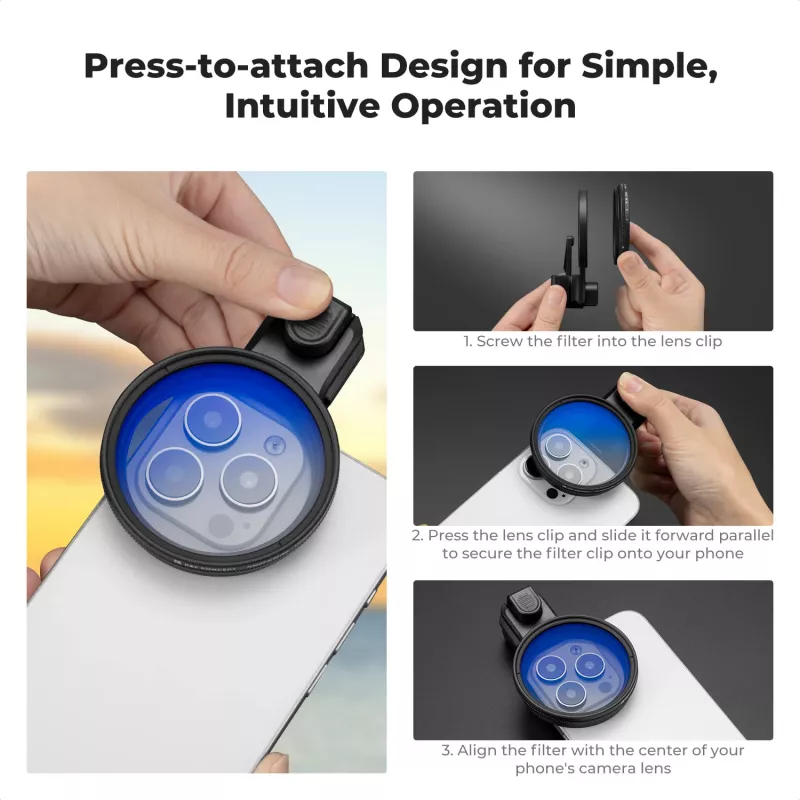 K&F Concept Smartphone Clip Mount for 58mm Filters and Lenses - Black