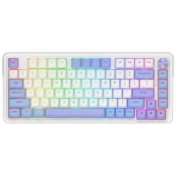 Redragon Ucal Max K673WBP-RGB-MAX Tri-Mode Mehaaniline Klaviatuur 75% 82-klahviga Hot-Swappable Gasket Mount PBT Klahvikapslid RGB Valge/Must/Lilla