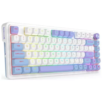 Redragon Ucal Max K673WBP-RGB-MAX Tri-Mode Mehaaniline Klaviatuur 75% 82-klahviga Hot-Swappable Gasket Mount PBT Klahvikapslid RGB Valge/Must/Lilla