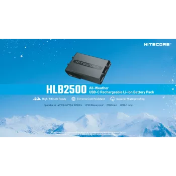 Nitecore HLB2500 2500 mAh Li-ion akupakk USB-C laadimisega