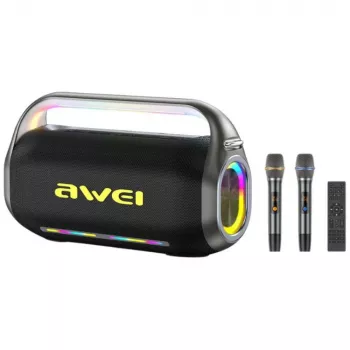 AWEI KT20 Kaasaskantav Juhtmevaba Kõlar 400W Bluetooth 5.3 Karaoke Komplektiga Must