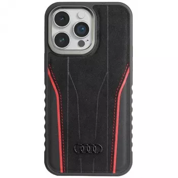 Audi ehtne nahk MagSafe iPhone 14 Pro 6.1 Must-Punane kõvaümbris AU-TPUPCMIP14P-R8/D3-RD