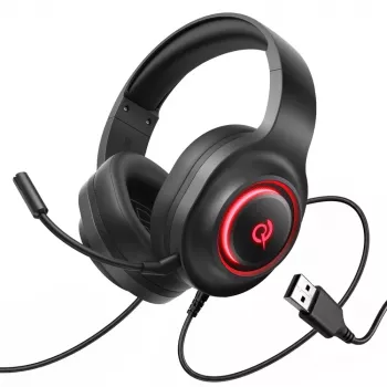 QCY V200 Pro Wired Gaming Headset with Virtual 7.1 Surround Sound and Detachable Microphone - Black