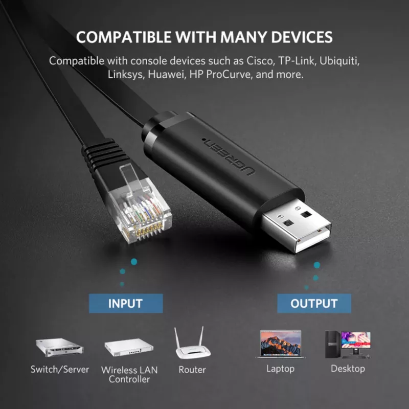 UGREEN CM204 USB to RJ45 konsoolikaabel 1,5 m must