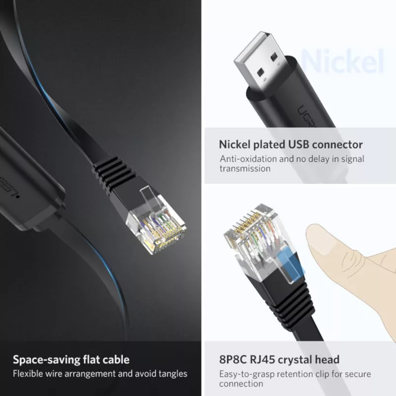 UGREEN CM204 USB to RJ45 konsoolikaabel 1,5 m must