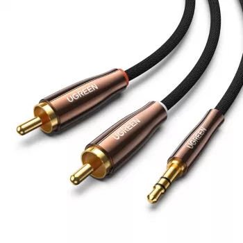 UGREEN 2x RCA (Cinch) – 3,5 mm helikaabel, 2 m, must