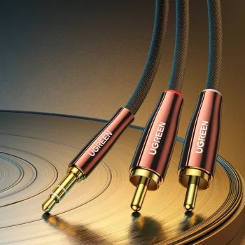 UGREEN 2x RCA (Cinch) – 3,5 mm helikaabel, 2 m, must