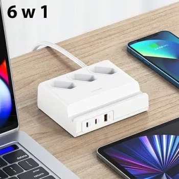 USAMS 65W Super SiFast laadimise USB-pikenduspistikupesa EU valge CC160TC01 (US-CC160)