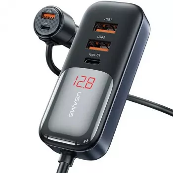 USAMS C40 Autolaadija 3xUSB+2xUSB-C 165W PD+QC Kiirlaadimine Must CC213CC01 (US-CC213)