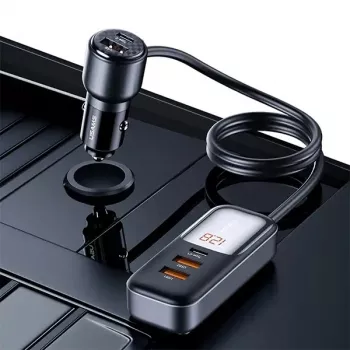 USAMS C40 Autolaadija 3xUSB+2xUSB-C 165W PD+QC Kiirlaadimine Must CC213CC01 (US-CC213)