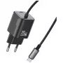 USAMS 20W GaN kiirlaadija USB-C kaabliga, must