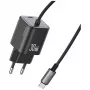 USAMS 30W GaN kiirlaadija USB-C kaabliga (must, EU pistik)