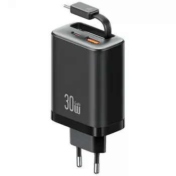 USAMS Xiang Series CC296 30W seinadapter USB-C ja USB-A, must
