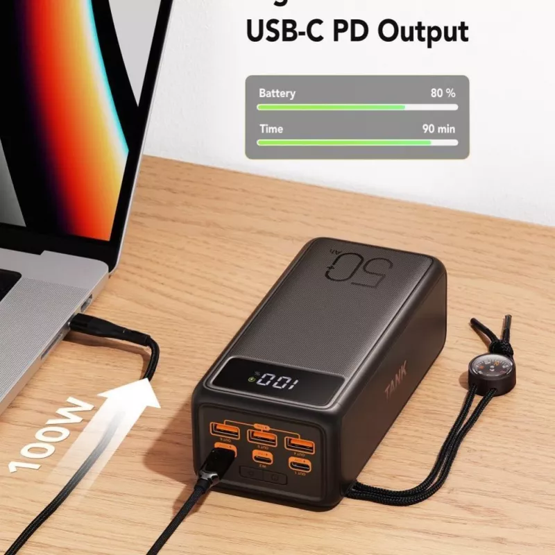 VEGER Powerbank Tank Boost PD QC3.0 5A 130W 56000 mAh Must W5001C