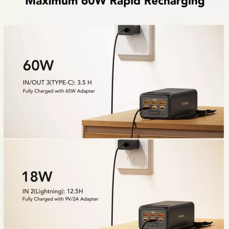 VEGER Powerbank Tank Boost PD QC3.0 5A 130W 56000 mAh Must W5001C