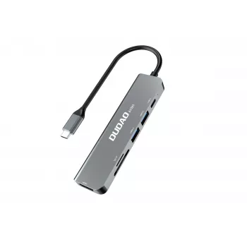 DUDAO A15H 6-in-1 USB-C Hub Docking Station HDMI, USB 3.0, USB 2.0, SD/TF-kaardilugeja, PD 100W - Space Gray