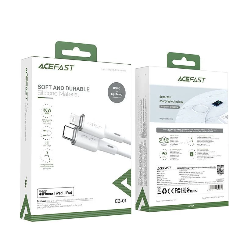 ACEFAST MFI USB-C to Lightning kaabel 1,2 m, 30 W, 3 A, must (C2-01)