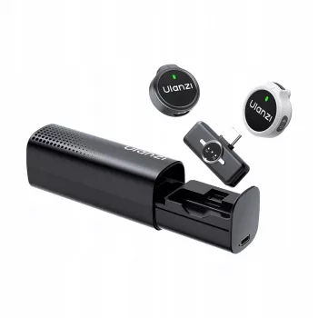 Ulanzi A21 juhtmevaba mikrofonisüsteem 2.4GHz kahe lavalier-klambrimikrofoniga, USB-C vastuvõtja ja laadimiskarp
