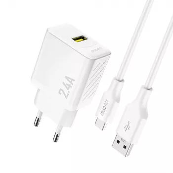 Dudao A23TEU 12W USB-A seinälaadija 1m USB-A–USB-C kaabliga, valge