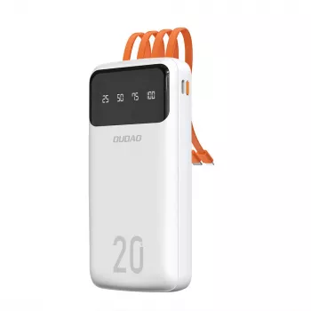 Dudao K6Pro+ Power Bank 20000mAh 4 sisseehitatud kaabliga USB-C, Micro USB, Lightning, USB-A (sisend) - Valge