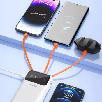 Dudao K6Pro+ Power Bank 20000mAh 4 sisseehitatud kaabliga USB-C, Micro USB, Lightning, USB-A (sisend) - Valge