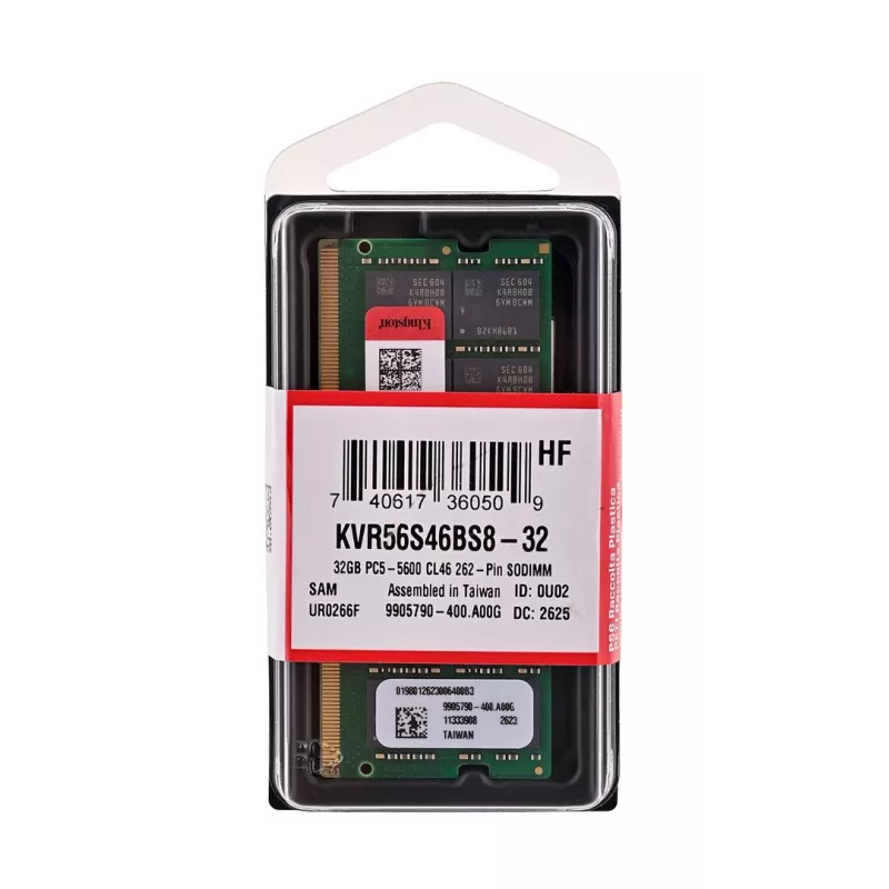 Kingston Technology KVR56S46BS8-32 32 GB DDR5 5600 MT/s SO-DIMM mälumoodul