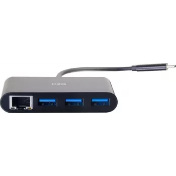 C2G USB-C Hub with Ethernet - 3-Port USB Hub - 3 x SuperSpeed USB 3.0 + 1 x USB-C + 1 x Gigabit Ethernet - Desktop - Black