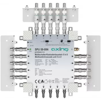 AXING SPU05809N Active Multiswitch 5-in-8, 4 SAT + 1 Terrestrial, 8 Subscriber Outputs, DiSEqC 2.0, 18V DC